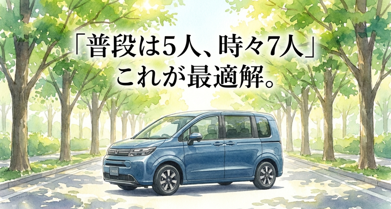 フリード7人乗りは普段5人乗車で必要な時だけ7人乗る使い方が最適であることを示す画像