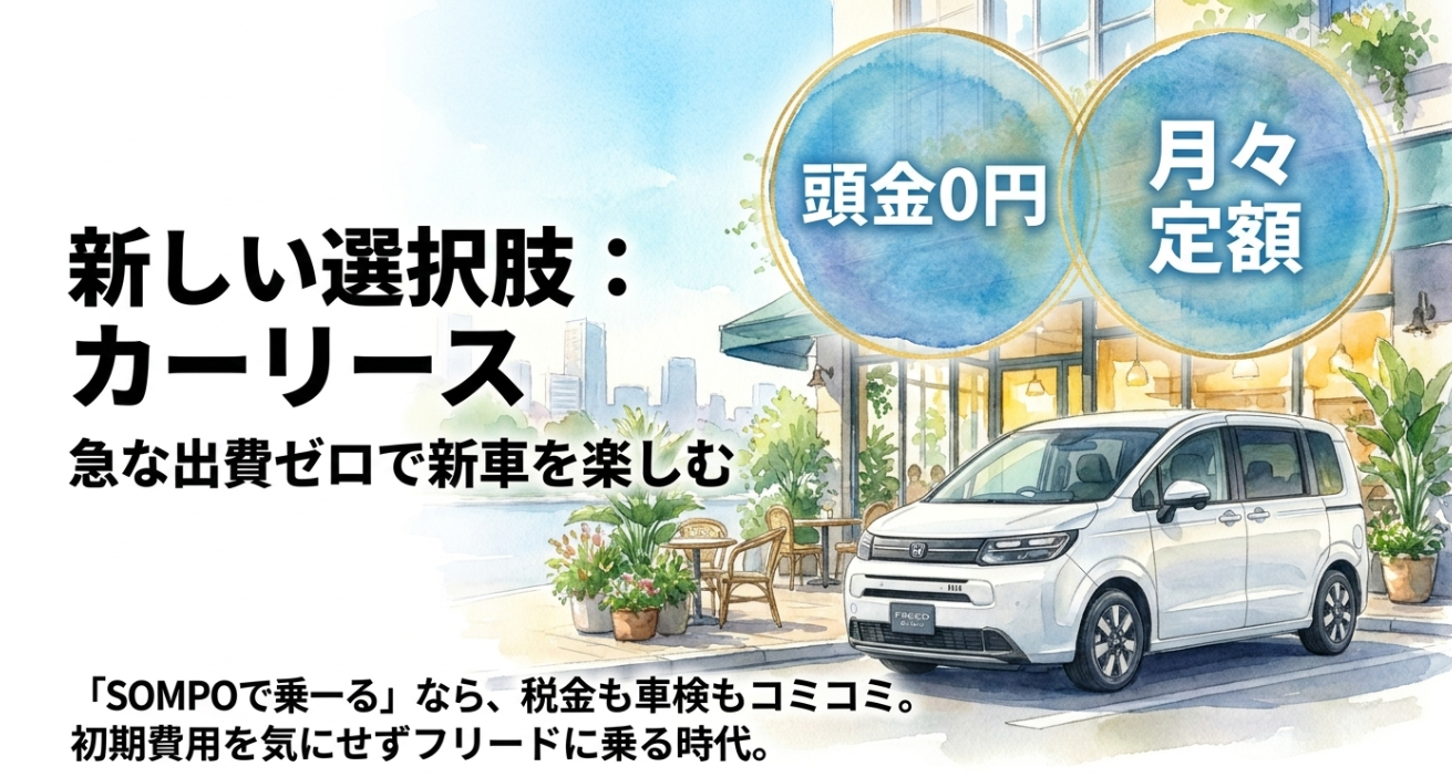 フリードを頭金0円かつ月々定額で楽しめるカーリースの選択肢を紹介するスライド