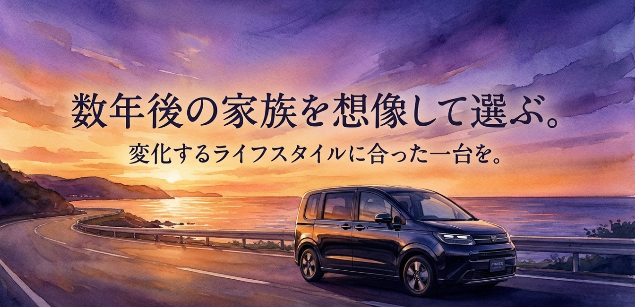 数年後の家族構成やライフスタイルの変化を見据えてフリードを選ぶ重要性を伝える締めのスライド