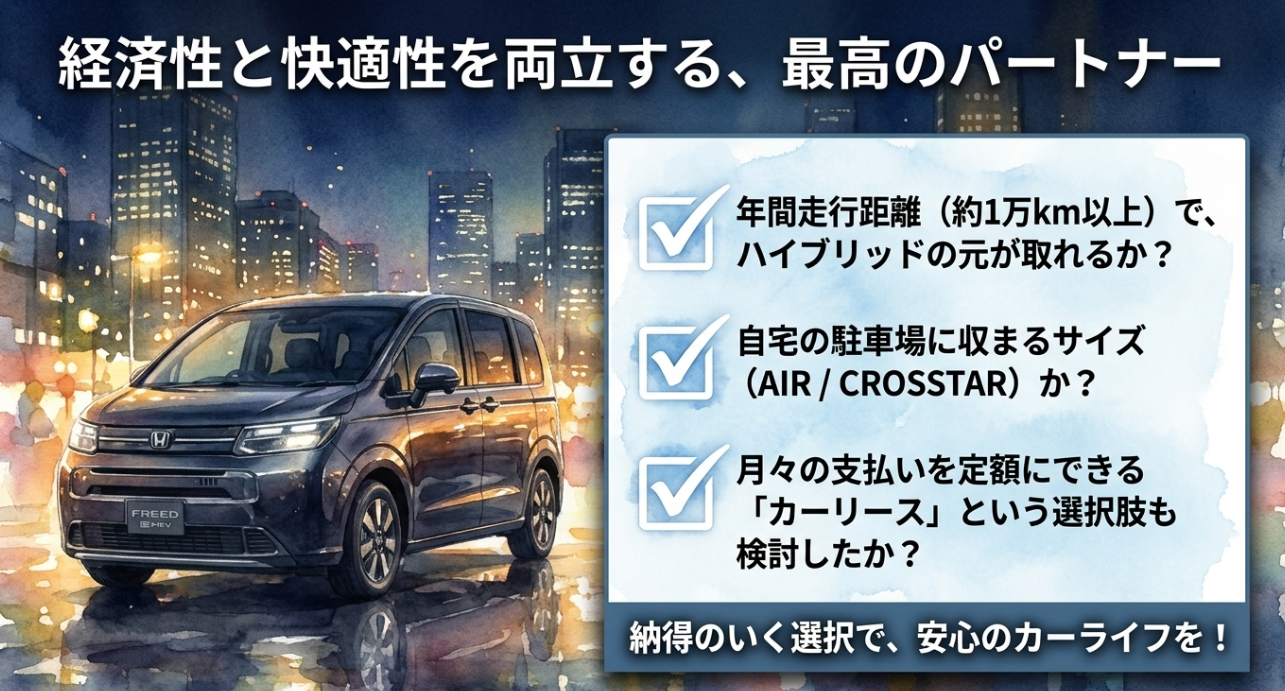 フリード購入前に確認したい走行距離や駐車場サイズやカーリースの検討項目