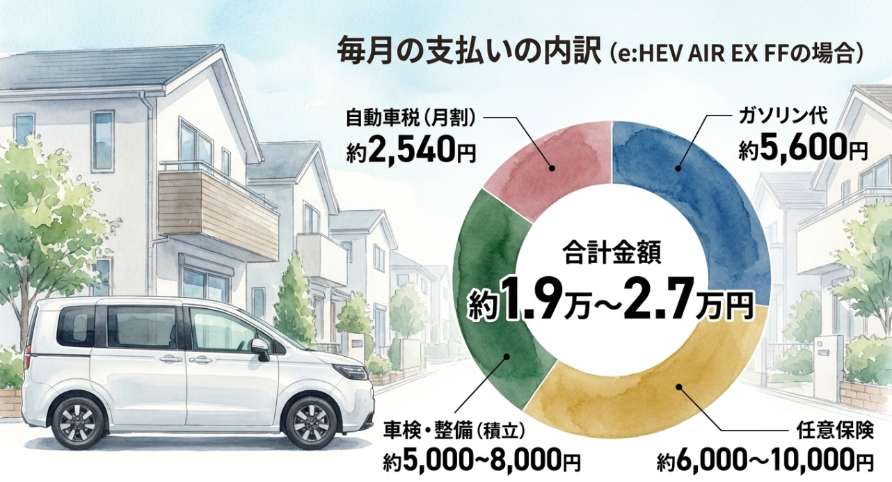 フリードe:HEV AIR EX FFの毎月の維持費内訳と月額目安