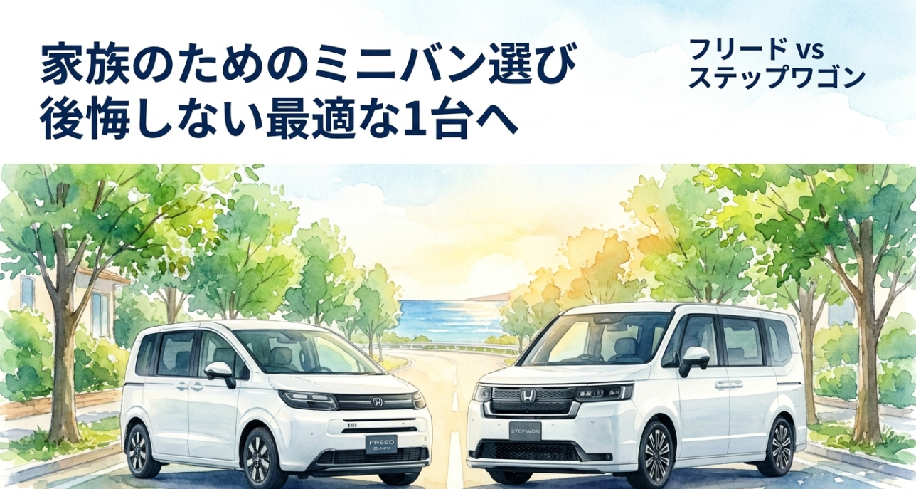 フリードとステップワゴンを比較し、家族に合うミニバン選びを解説するスライド