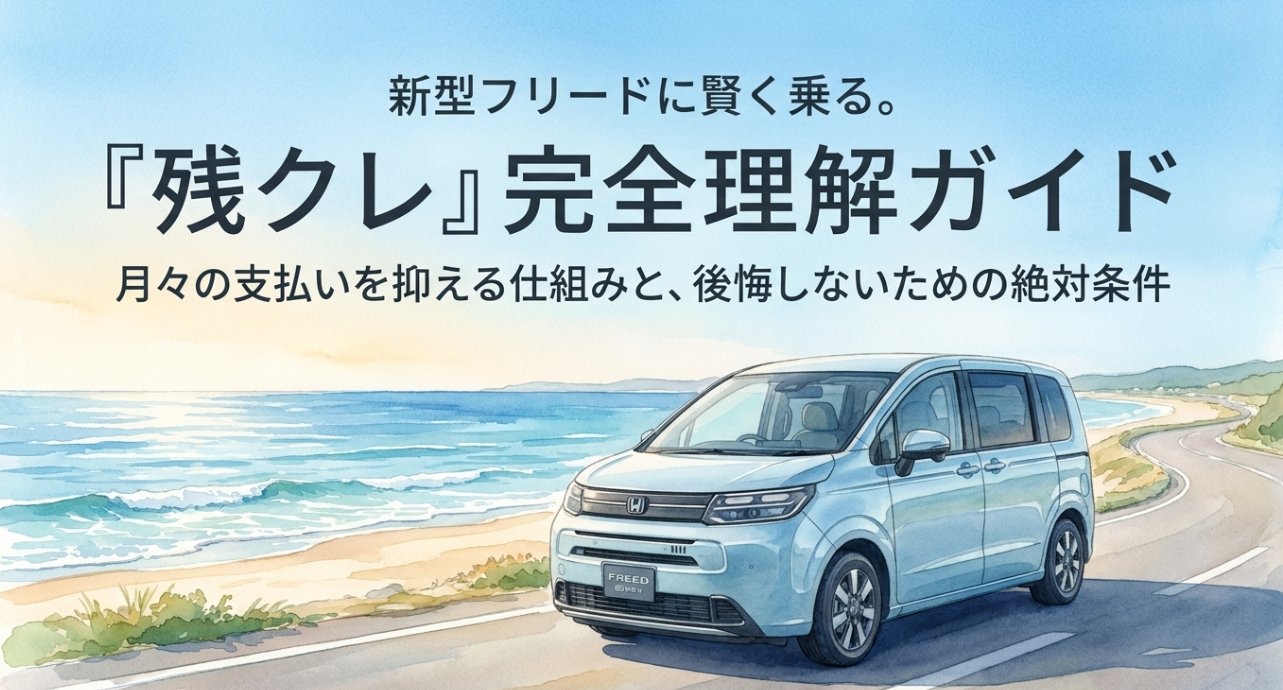 新型フリードの残クレ完全理解ガイド。月々の支払いを抑える仕組みと後悔しない条件を解説する表紙スライド