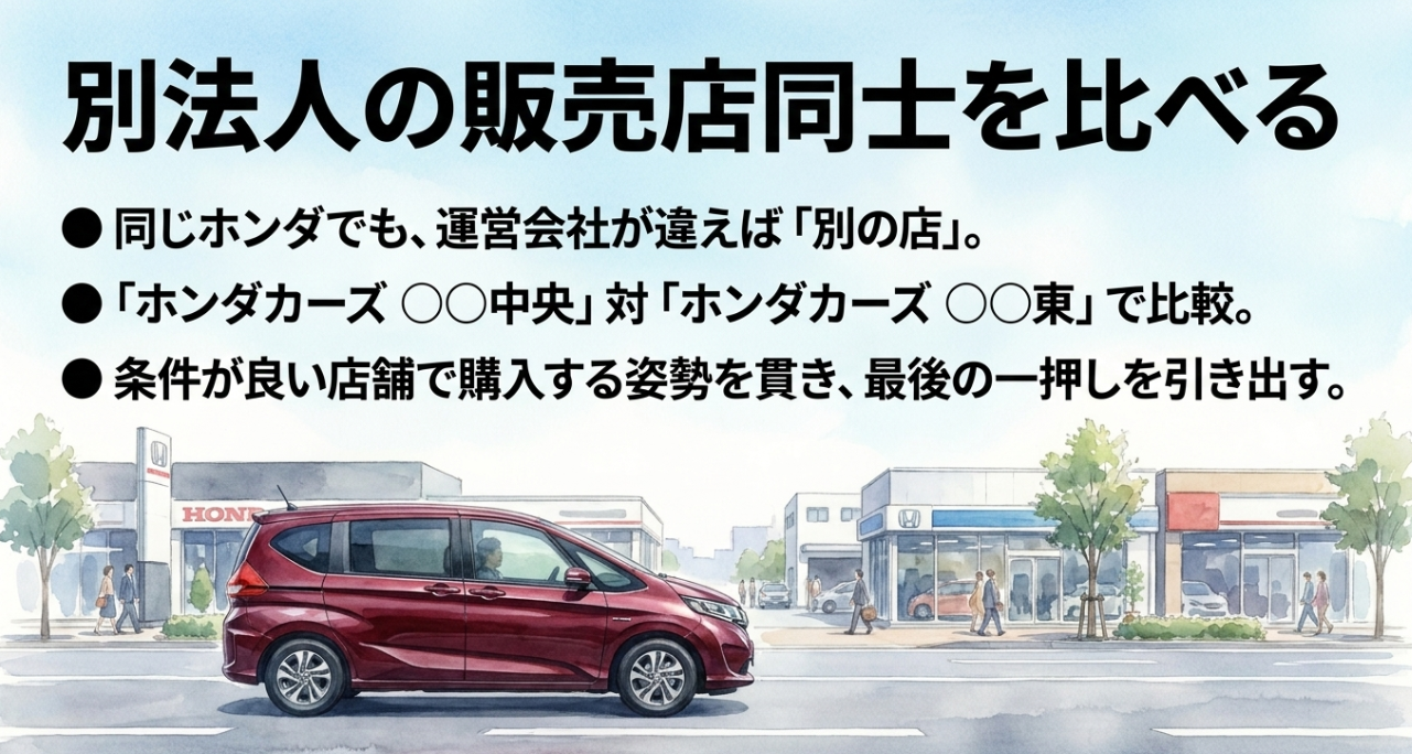 別資本のホンダ販売店同士を比較してフリードの値引きを引き出す方法