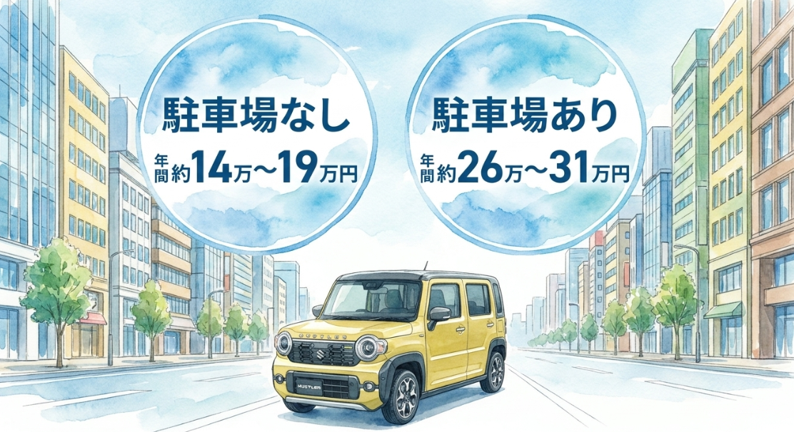 ハスラーの年間維持費を駐車場なしと駐車場ありで比較