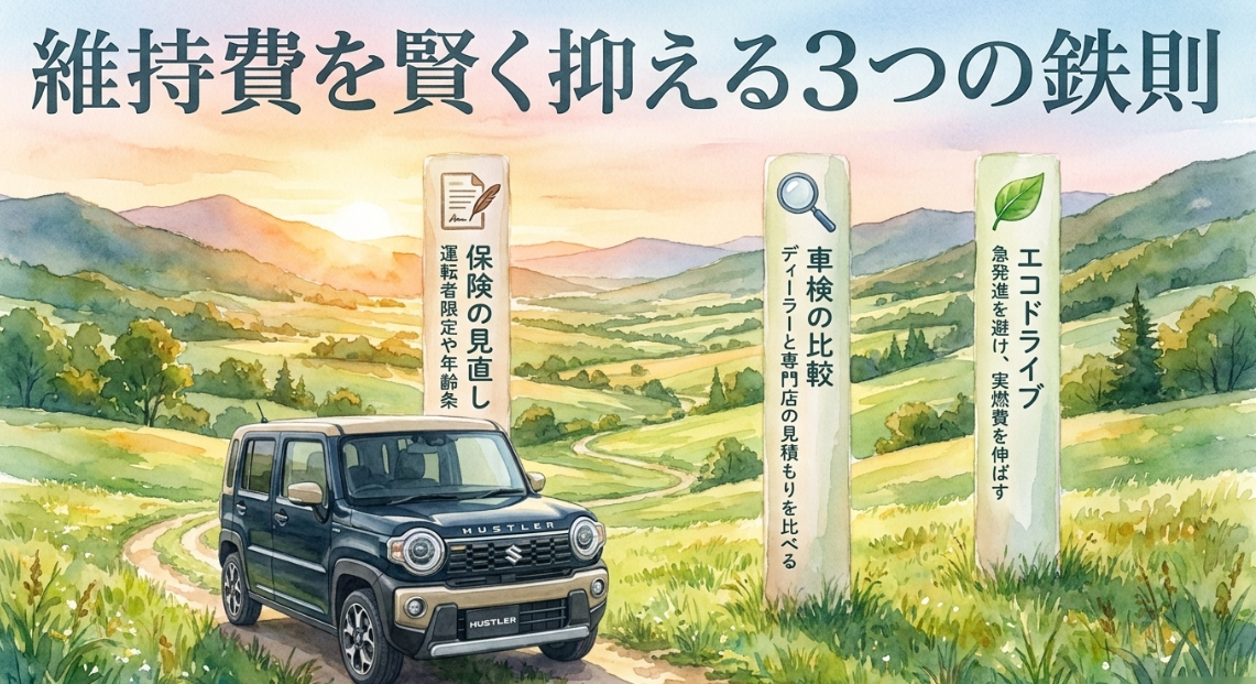 ハスラーの維持費を抑える保険見直しと車検比較とエコドライブ