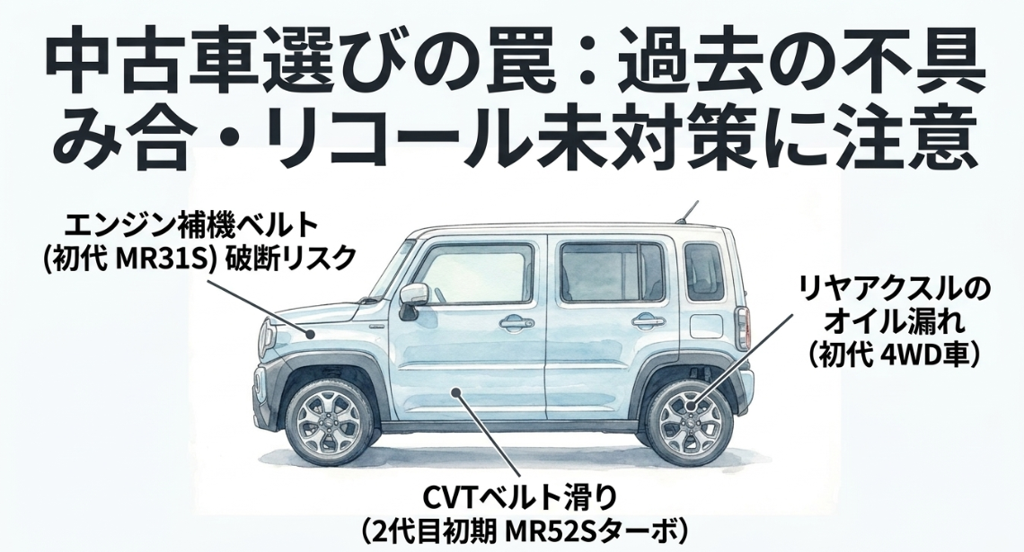 旧型ハスラーの補機ベルトとリヤアクスルとCVTのリコールや不具合の注意点