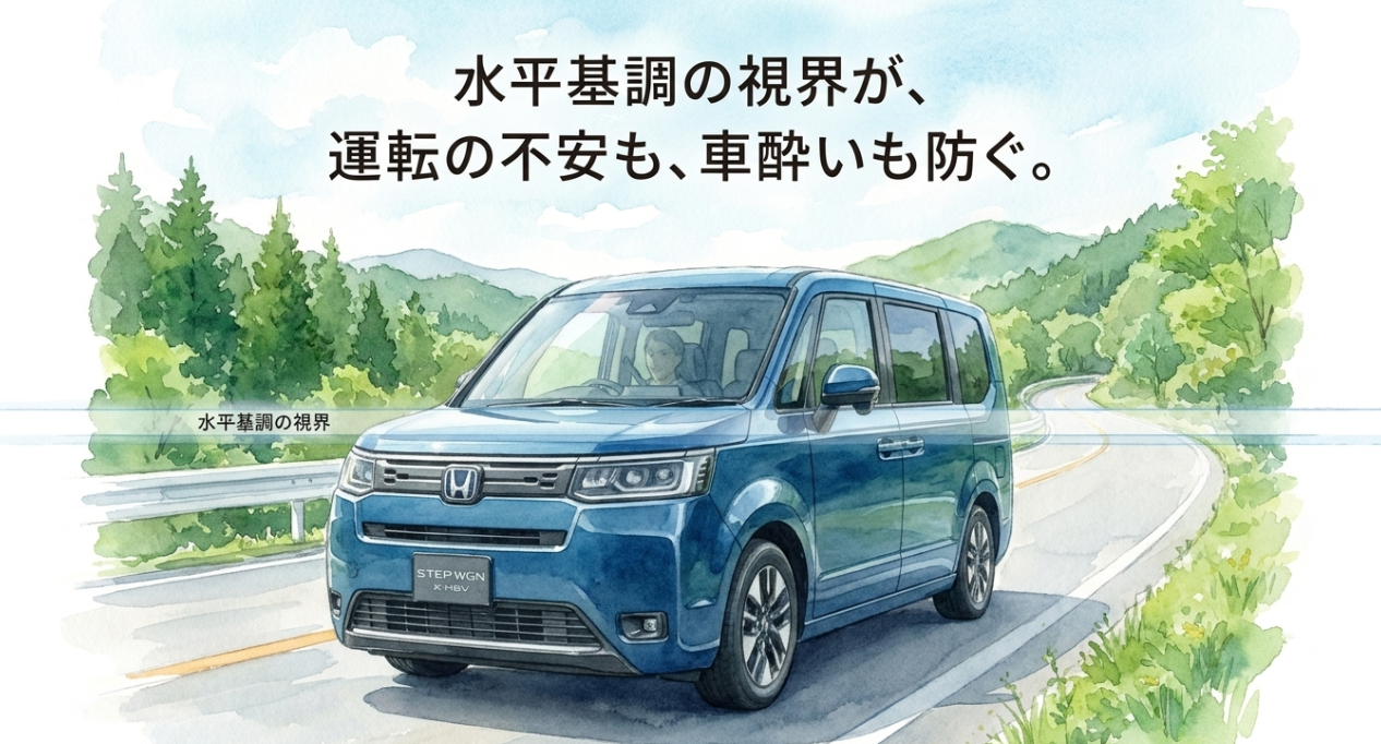 水平基調の視界設計で運転不安や車酔いを抑える新型ステップワゴンのスライド