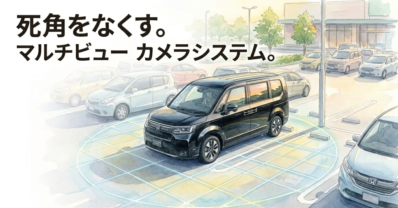 マルチビューカメラシステムで駐車時の死角確認を支援する新型ステップワゴンのスライド