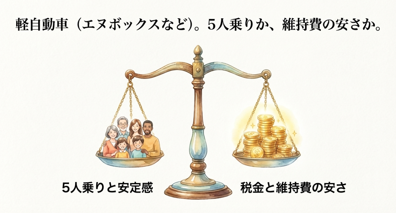 ルーミーと軽自動車を5人乗り性能と維持費の安さで比較したスライド