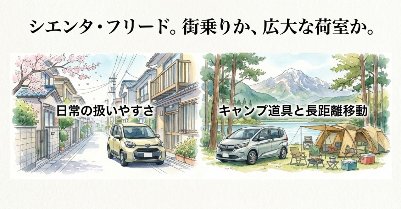 シエンタやフリードを日常の扱いやすさと荷室の広さ・長距離移動性能で比較したスライド