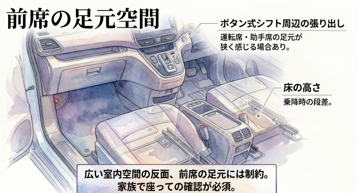 セレナ e-POWERの運転席と助手席の足元空間や乗降時の床の高さを確認するポイント