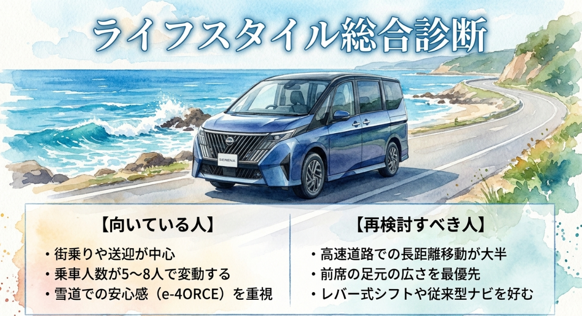 セレナ e-POWERが向いている人と再検討すべき人をライフスタイル別に比較した診断