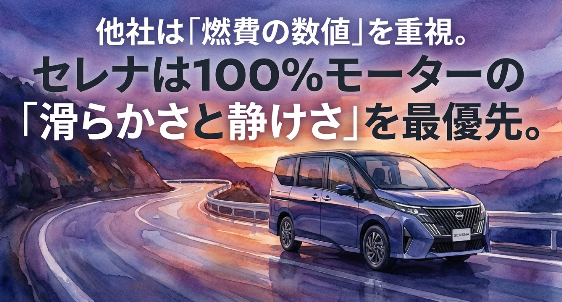 セレナe-POWERの100％モーター駆動による滑らかさと静けさを訴求するスライド