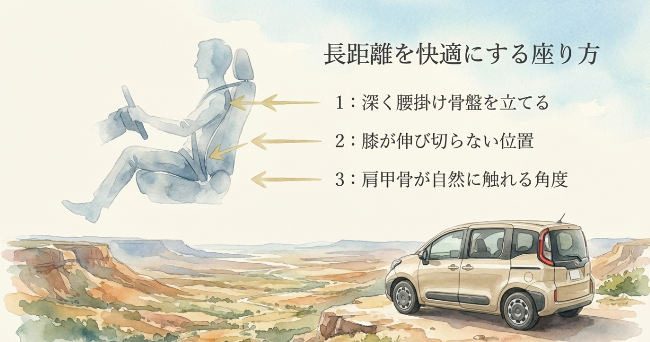 長距離運転で疲れにくいシエンタの正しい座り方を解説するイメージ
