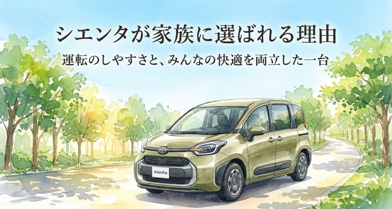 シエンタが家族に選ばれる理由を表現したイメージ。運転のしやすさと家族の快適性を両立したコンパクトミニバンの特徴を示す表紙スライド