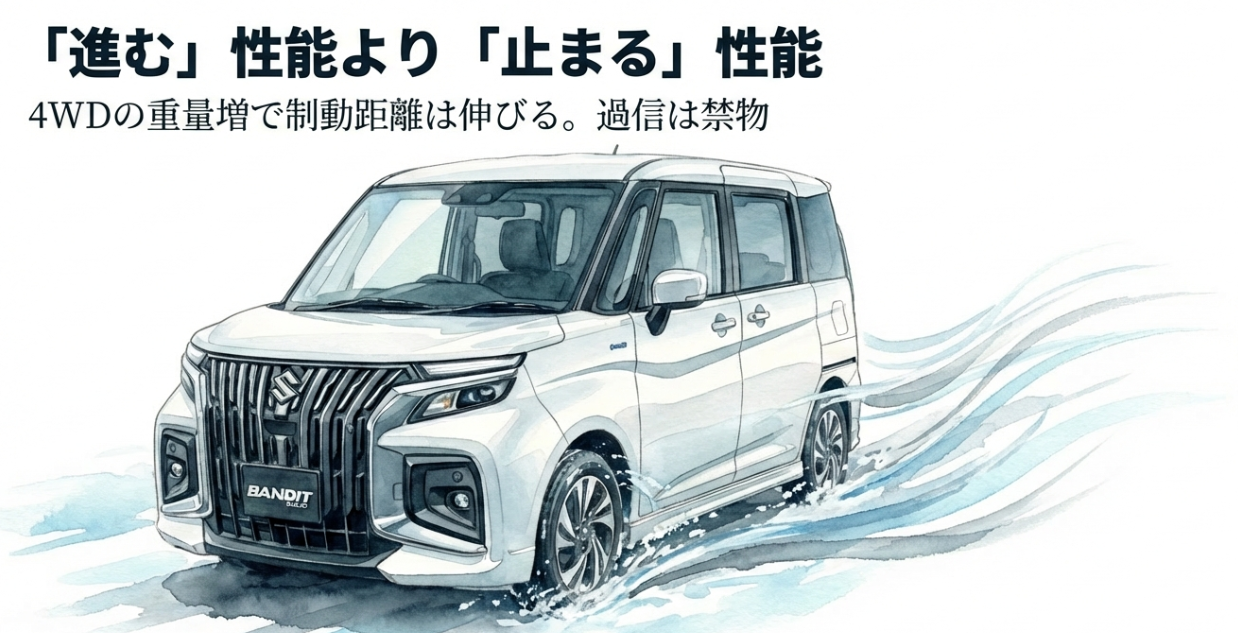 4WD化による約40kgの重量増が雪道での制動距離に与える影響の注意点
