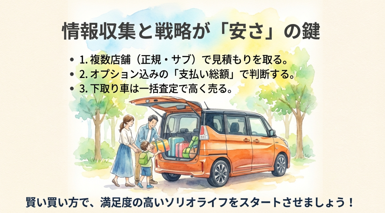 ソリオを安く買うための3つの鍵（複数見積もり・総額判断・一括査定）