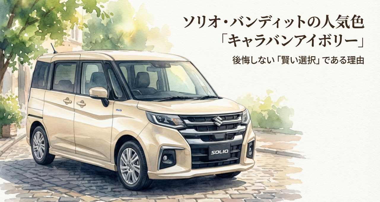 ソリオ・バンディットの人気色「キャラバンアイボリー」が後悔しない賢い選択である理由を解説する表紙スライド