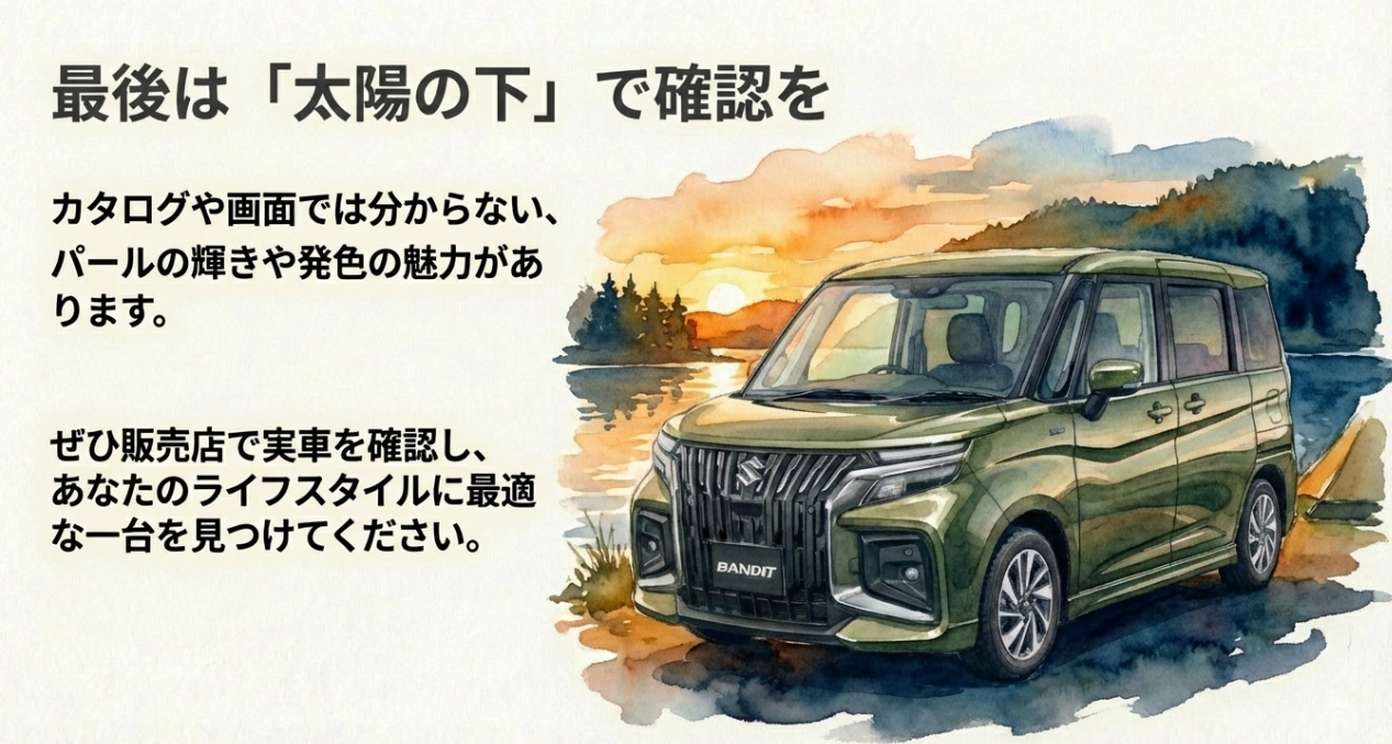 最後の確認は販売店で太陽の下で行うことを推奨するまとめスライド