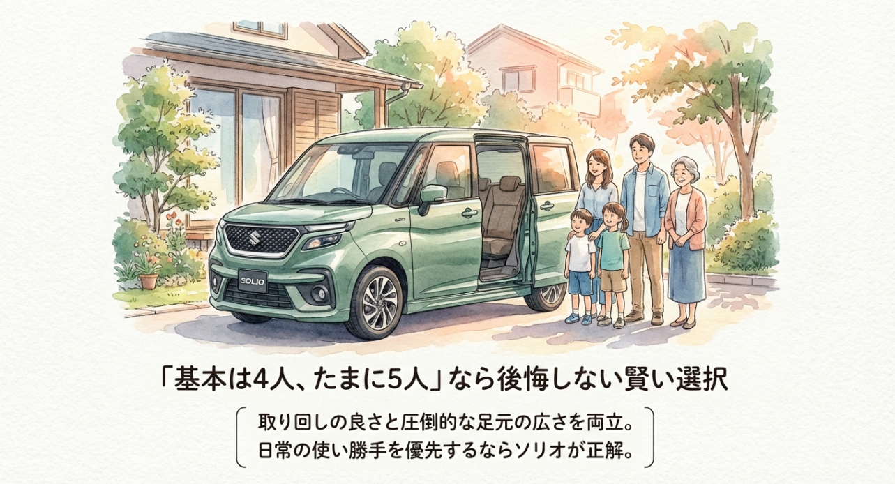 まとめ：基本は4人、たまに5人という利用スタイルなら後悔しない賢い選択であることを示す結論スライド