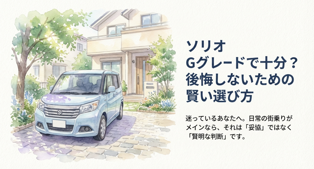 ソリオGグレードの賢い選び方。日常の街乗りがメインなら、それは妥協ではなく賢明な判断です。