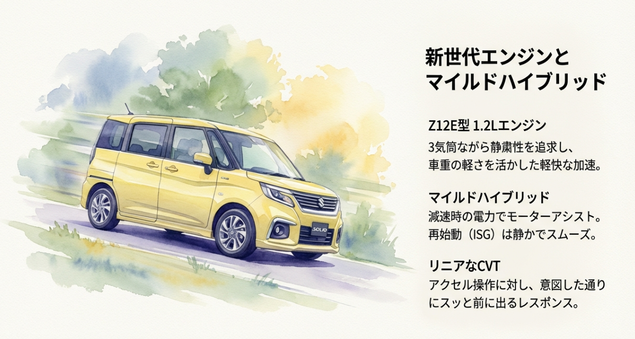 新世代1.2Lエンジンとマイルドハイブリッドによる、静かで軽快な加速レスポンス。