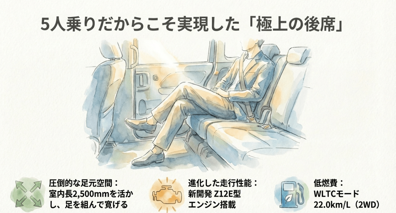 ソリオの圧倒的な足元空間と新開発Z12Eエンジンによる低燃費性能