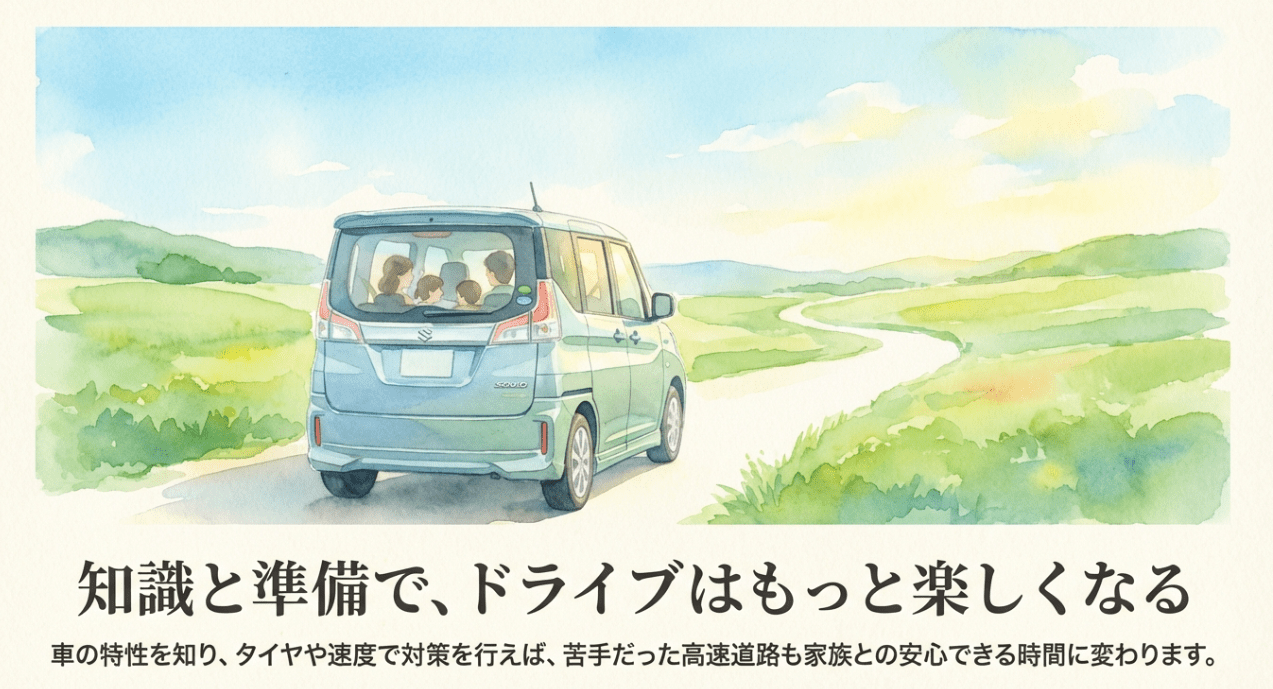 知識と準備で、ソリオでの高速ドライブを家族との安心できる時間に変えるイメージイラスト