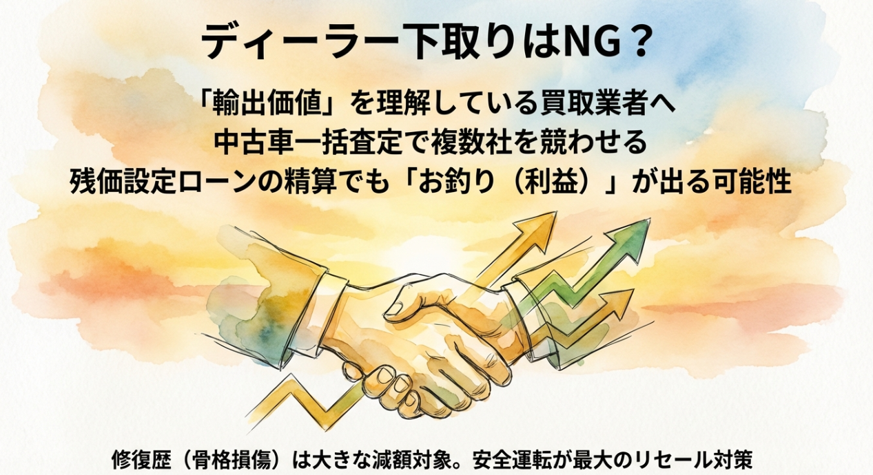 ディーラー下取りではなく買取業者の一括査定を推奨する理由と安全運転の重要性