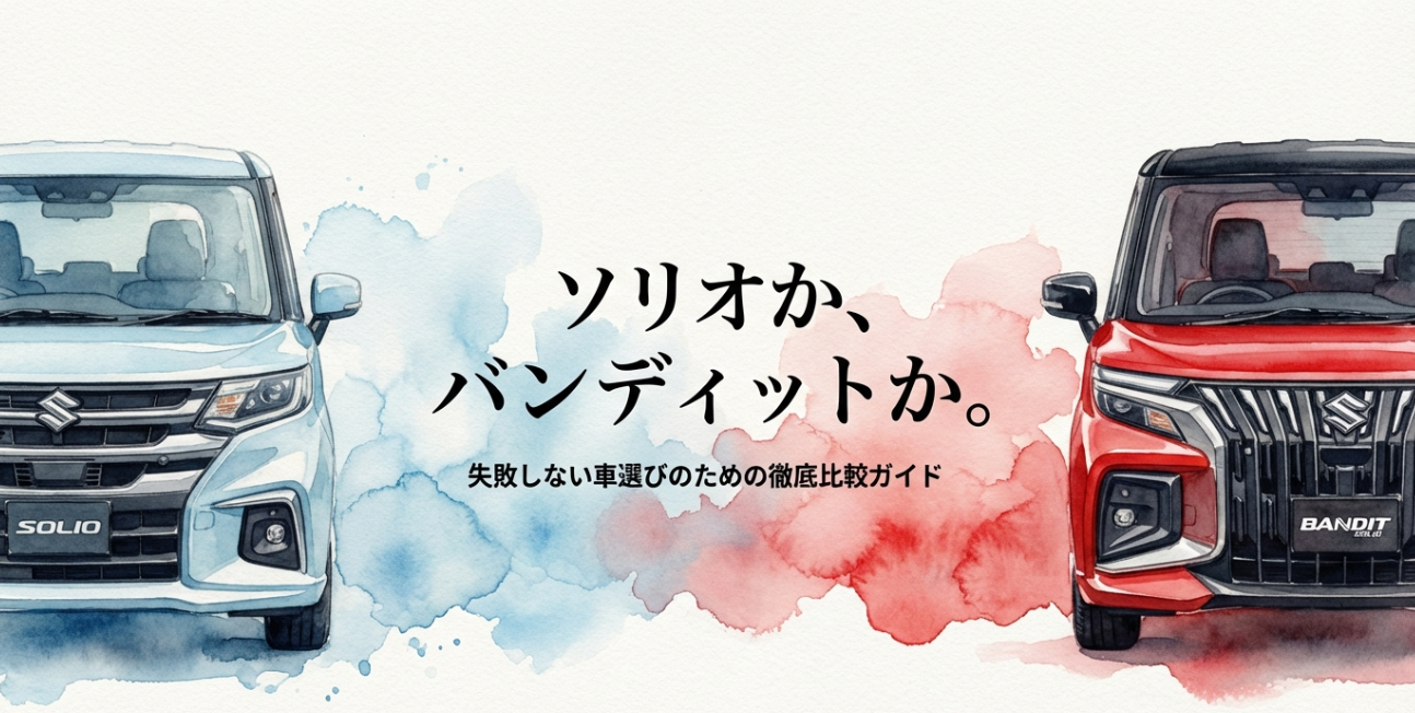 ソリオとソリオバンディットの2025年最新モデル徹底比較のタイトルスライド画像