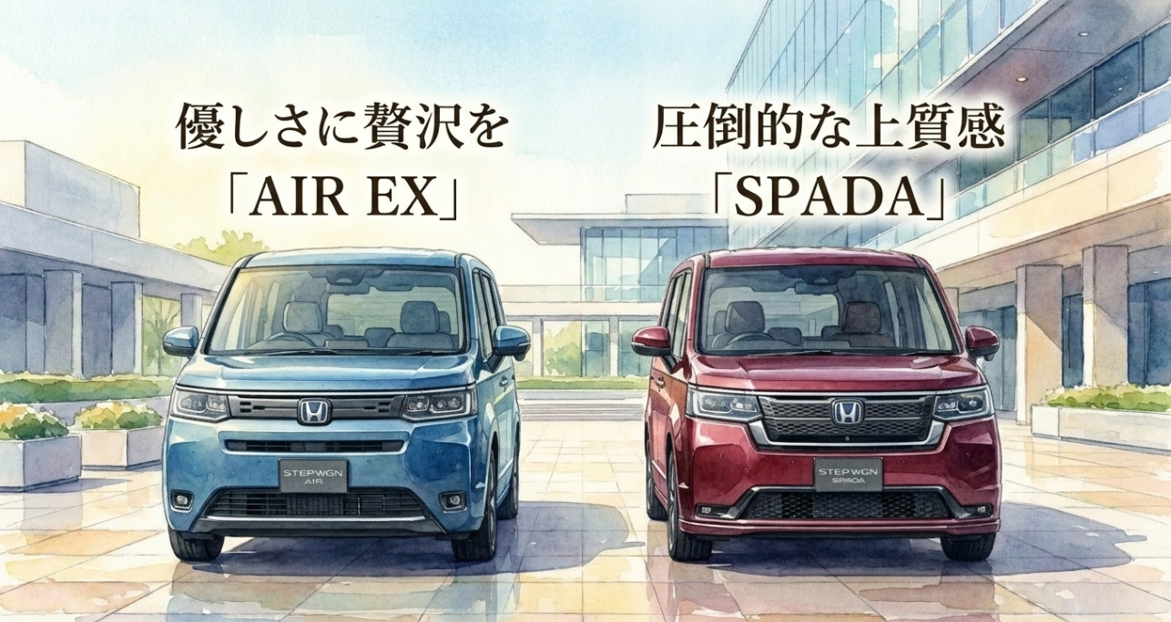 ステップワゴンAIR EXとSPADAの違いを、優しさと上質感の観点で比較した画像