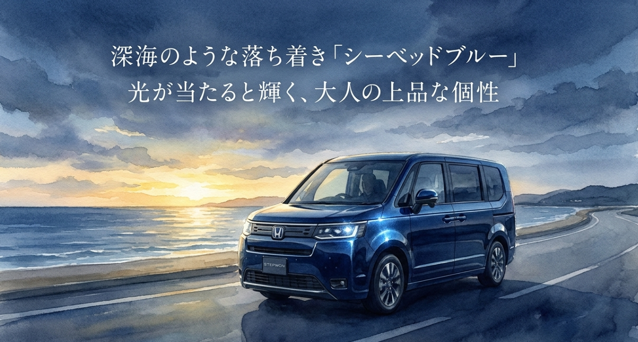 深いブルーのステップワゴンとシーベッドブルーパールの上品な個性を表現した画像