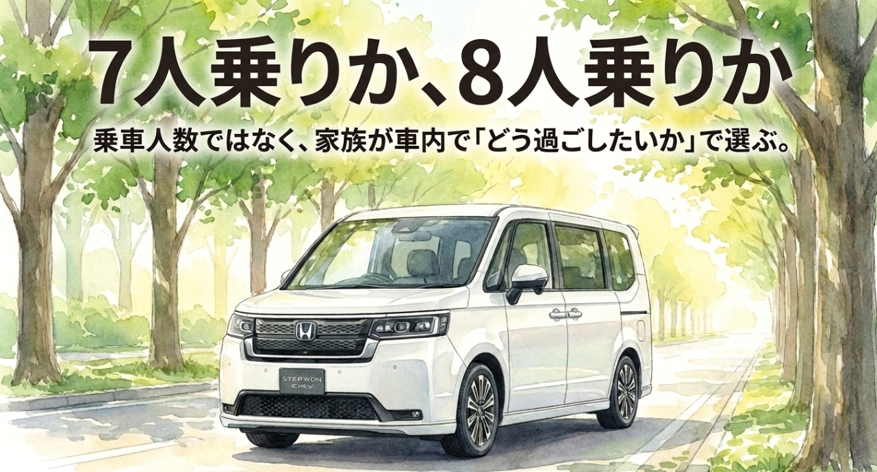 ステップワゴンは乗車人数ではなく家族が車内でどう過ごしたいかで選ぶことを示すスライド