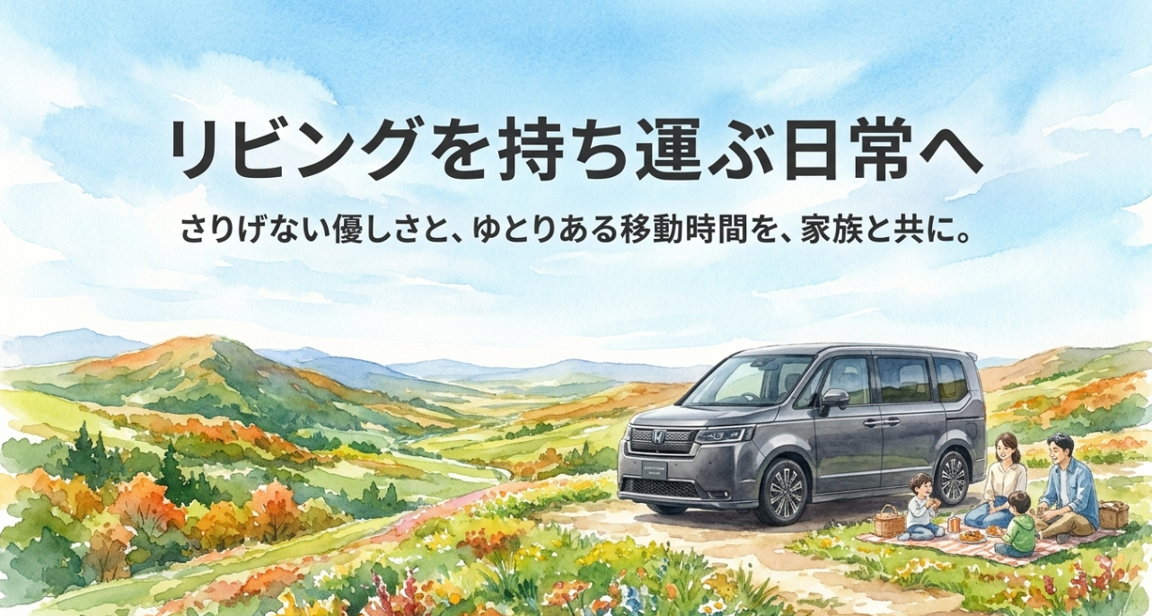 ステップワゴンで家族とリビングのような快適な移動時間を楽しむイメージスライド