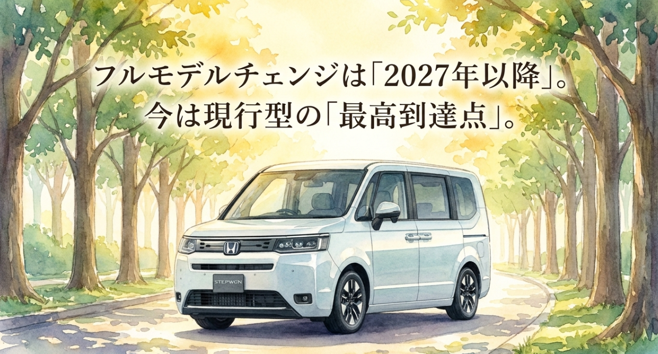 ステップワゴンのフルモデルチェンジは2027年以降と予測され、現行型が熟成期にあることを示す画像