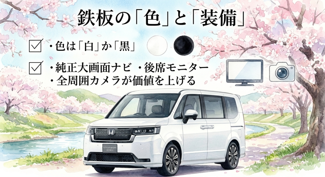 ステップワゴンのリセールで評価されやすい白黒のボディカラーと純正装備を紹介する画像
