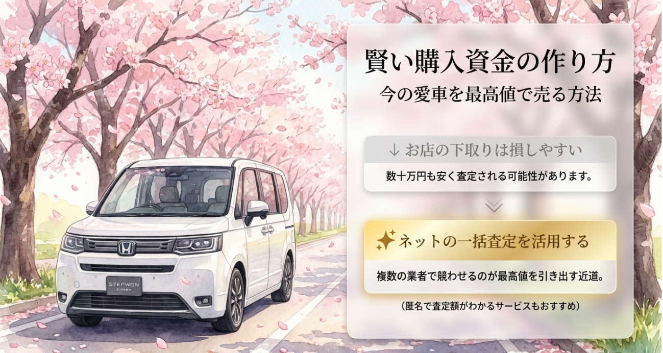 愛車を高く売ってステップワゴンの購入資金を作る方法を示す図