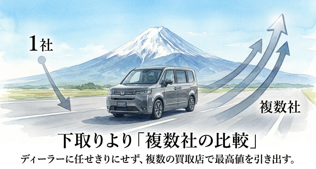 下取りだけでなく複数の買取店を比較することでステップワゴンの高値売却を狙う画像