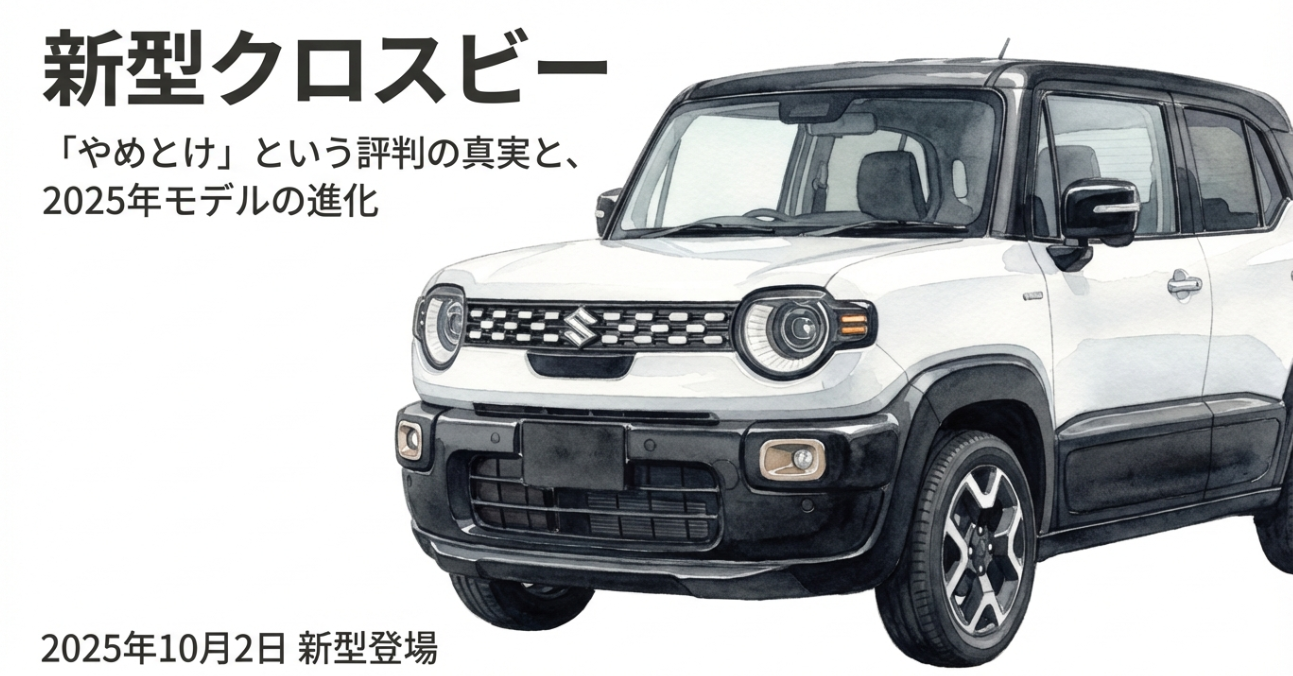 新型クロスビーの評判の真実と2025年モデルの進化を解説するタイトルスライド