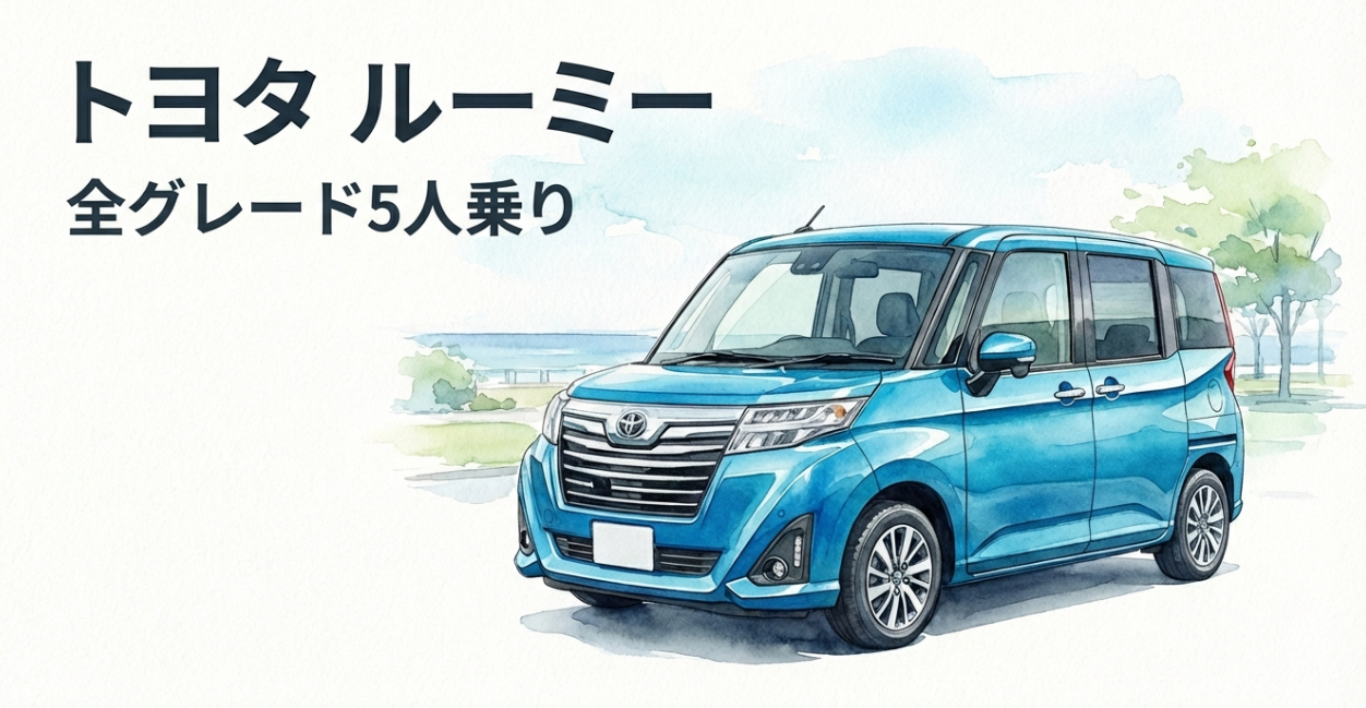 トヨタ ルーミーは全グレード5人乗りであることを示す表紙スライド