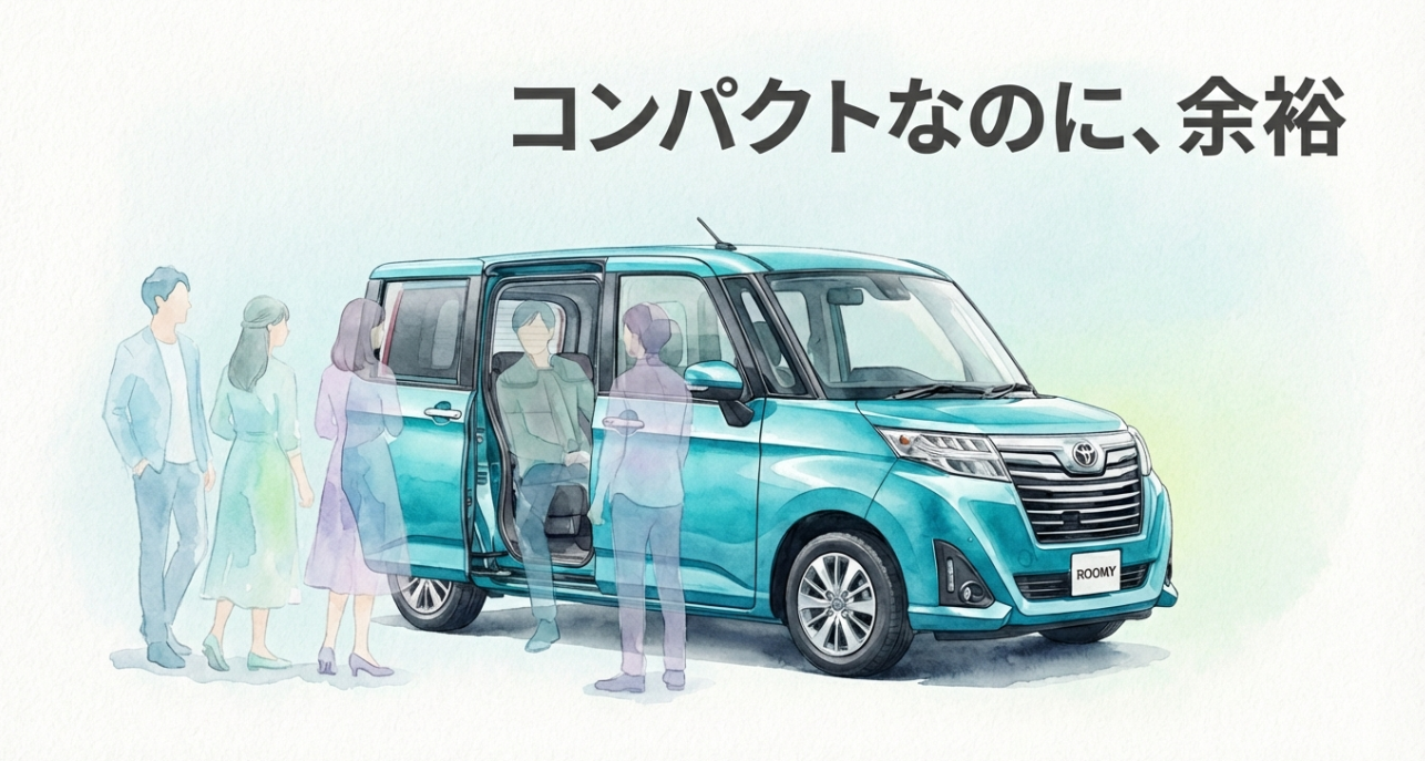 コンパクトなボディでも室内に余裕があるルーミーの特徴を表現したスライド