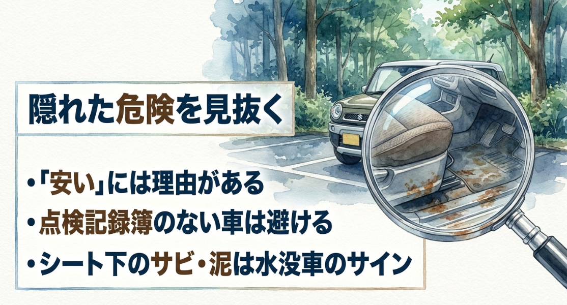 安すぎるハスラーや点検記録簿のない車と水没車を見抜く注意点