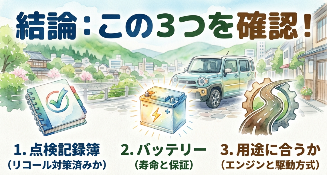 ハスラー中古車選びで確認したい点検記録簿とバッテリーと用途の3項目