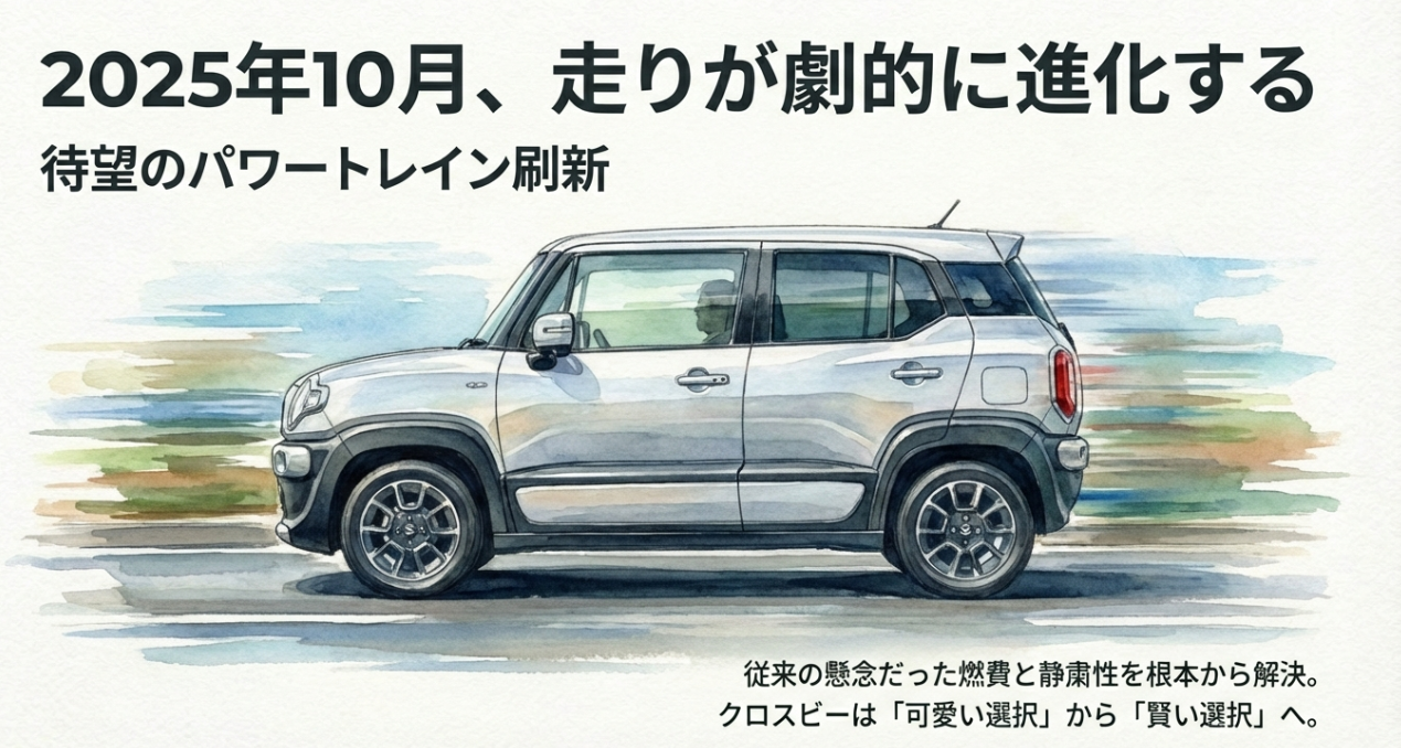 2025年10月のパワートレイン刷新を告知するスライド。「可愛い選択」から「賢い選択」への進化を強調。