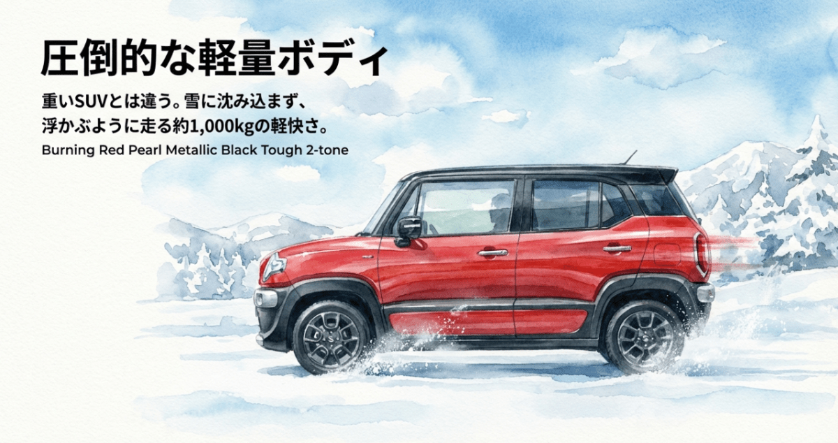 約1,000kgの軽量ボディで雪に沈まず浮かぶように走るクロスビーのメリット