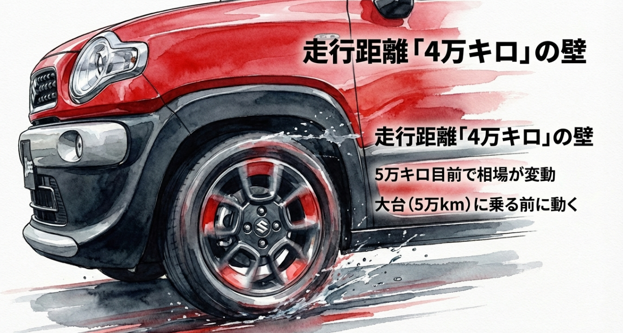 クロスビーは走行距離4万キロ付近が査定の壁（5万km目前で相場が変動しやすい）