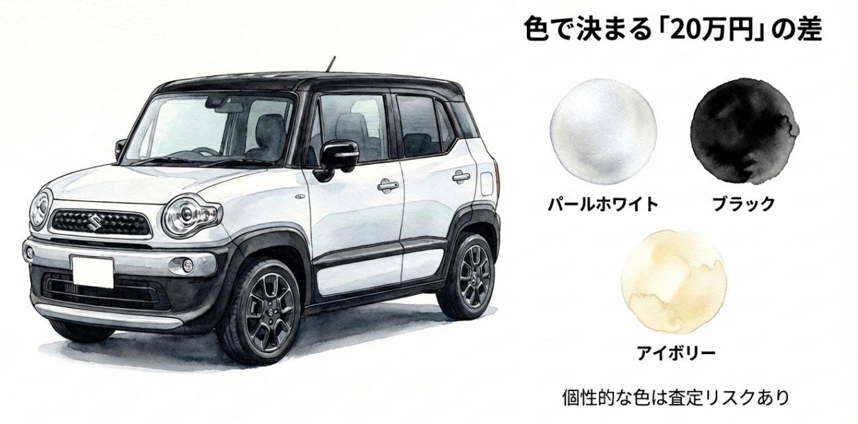 クロスビーはボディカラーで査定差が出やすい（パールホワイト・ブラック・アイボリーが有利、個性的な色は査定リスク）