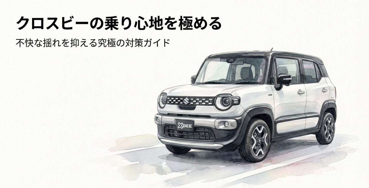 クロスビーの乗り心地を改善するための対策ガイド表紙。不快な揺れを抑える究極の対策を解説。